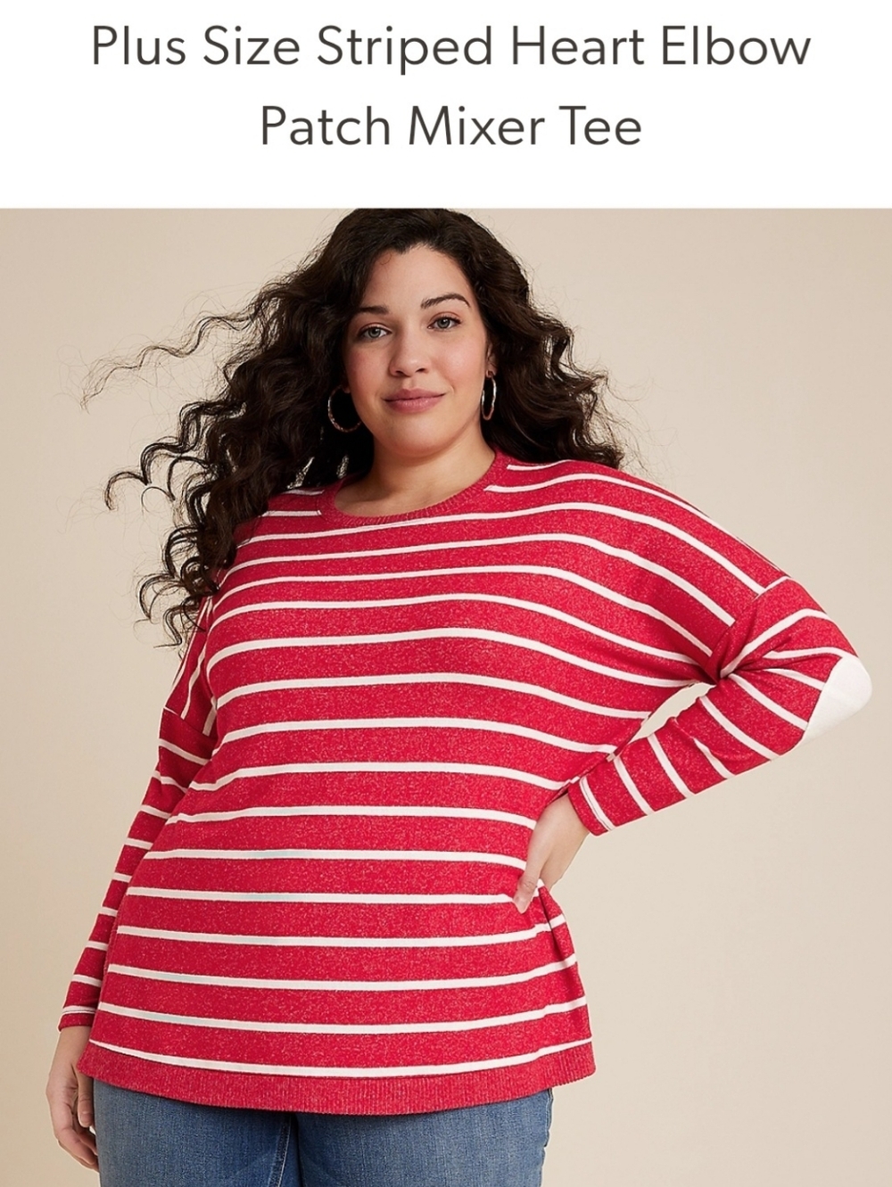 Maurices Red & White Striped Heart Elbow Patch Sweater